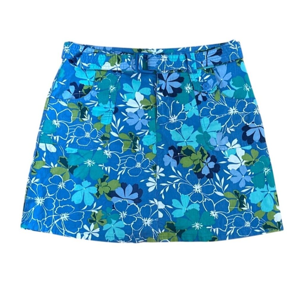 White Stag Skort Womens 12-14 Blue Floral  Stretch Waistband Skirt Shorts Resort